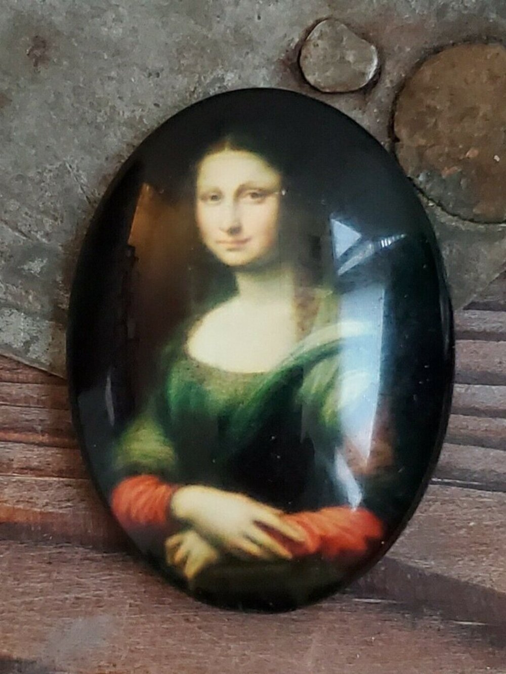 Mona Lisa Leonardo da Vinci Masterpiece Art Painting Glass Oval Cabochon 40x30mm